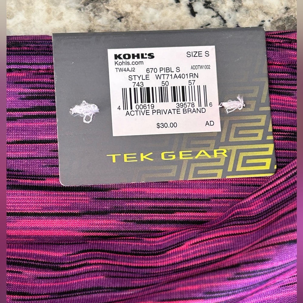 NWT Tek Gear DryTEK Mid Rise Capris Pink Purple Black Activewear Leggings Size S - Picture 5 of 9